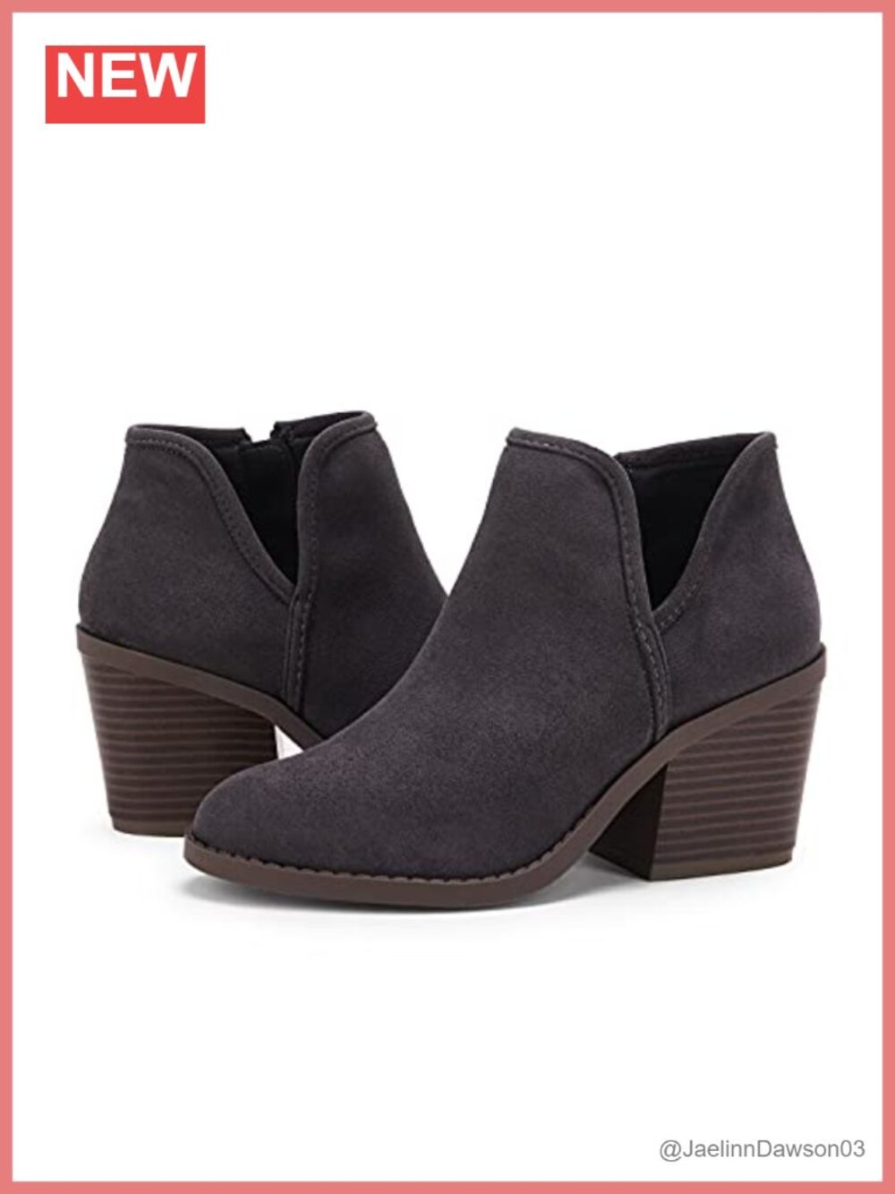 Womens Ankle Boots Faux Suede Chunky Stacked Heel Slip On Booties